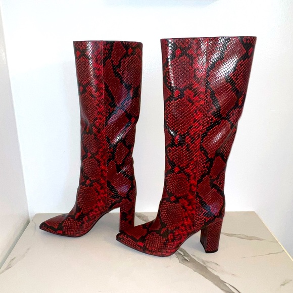 INC Red PAITON Snake Print Heeled Boots INC International Concepts - Picture 9 of 14